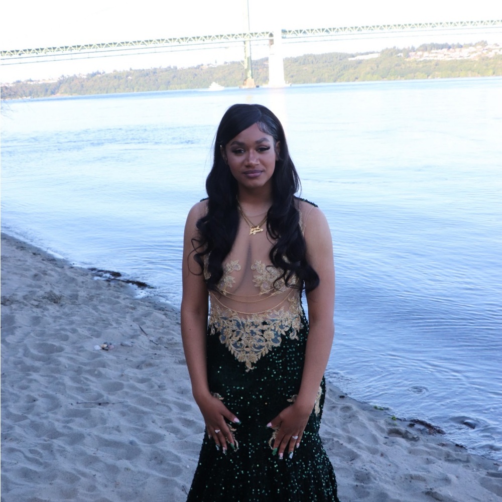 Green and Gold Prom Dress